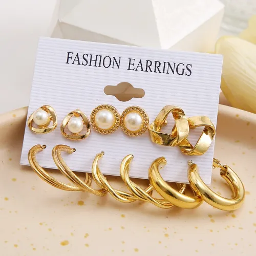 Multi Design Golden Hoop Earring Set